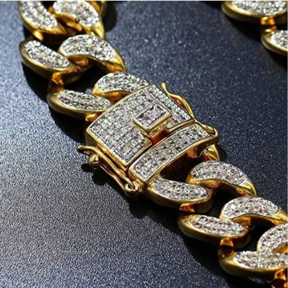14mm 18k Gold Plated Diamond Miami Cuban Chain - Picture 2 of 3